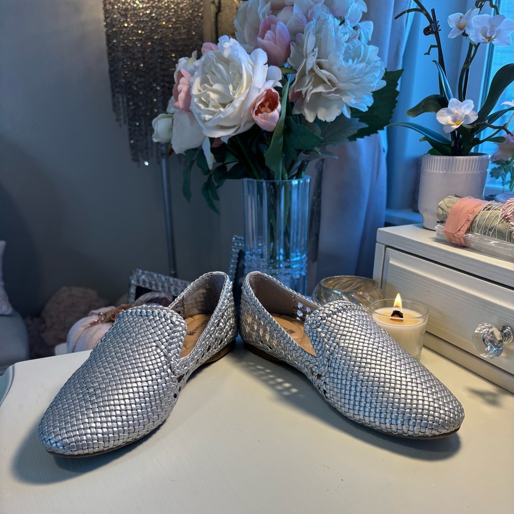 Birdies The Starling Silver Woven Women's Slip on Vegan Leather Loafers